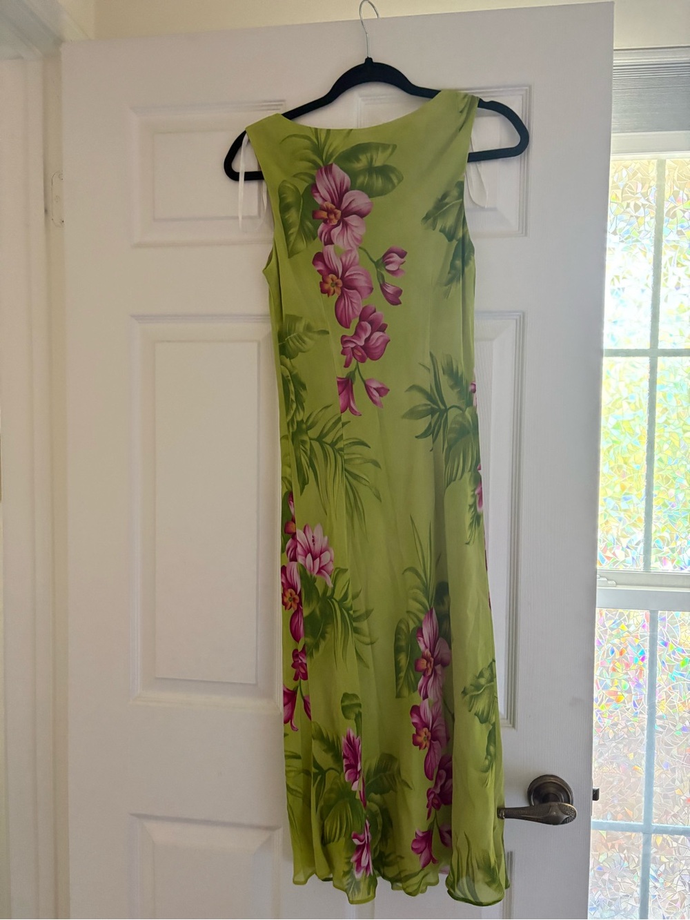Vintage Y2K Lime Green Floral Maxi Dress with Pink Orchid Print